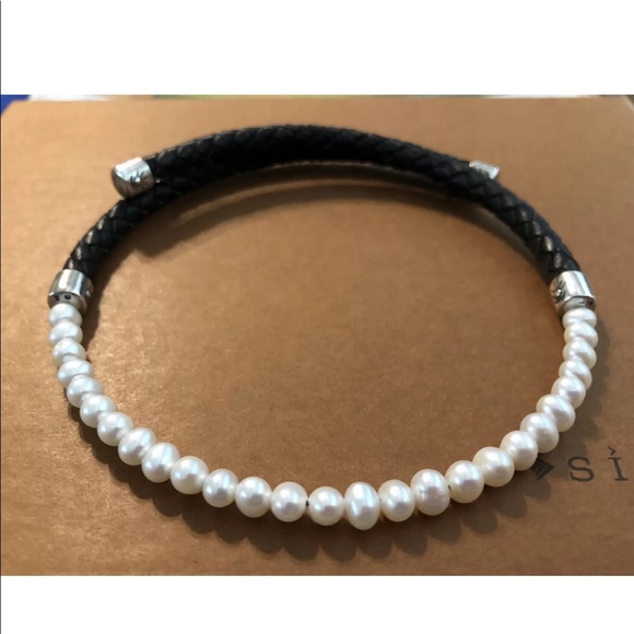 Silpada Freshwater Pearl & Black Leather Choker N1066 Vintage - Picture 6 of 15